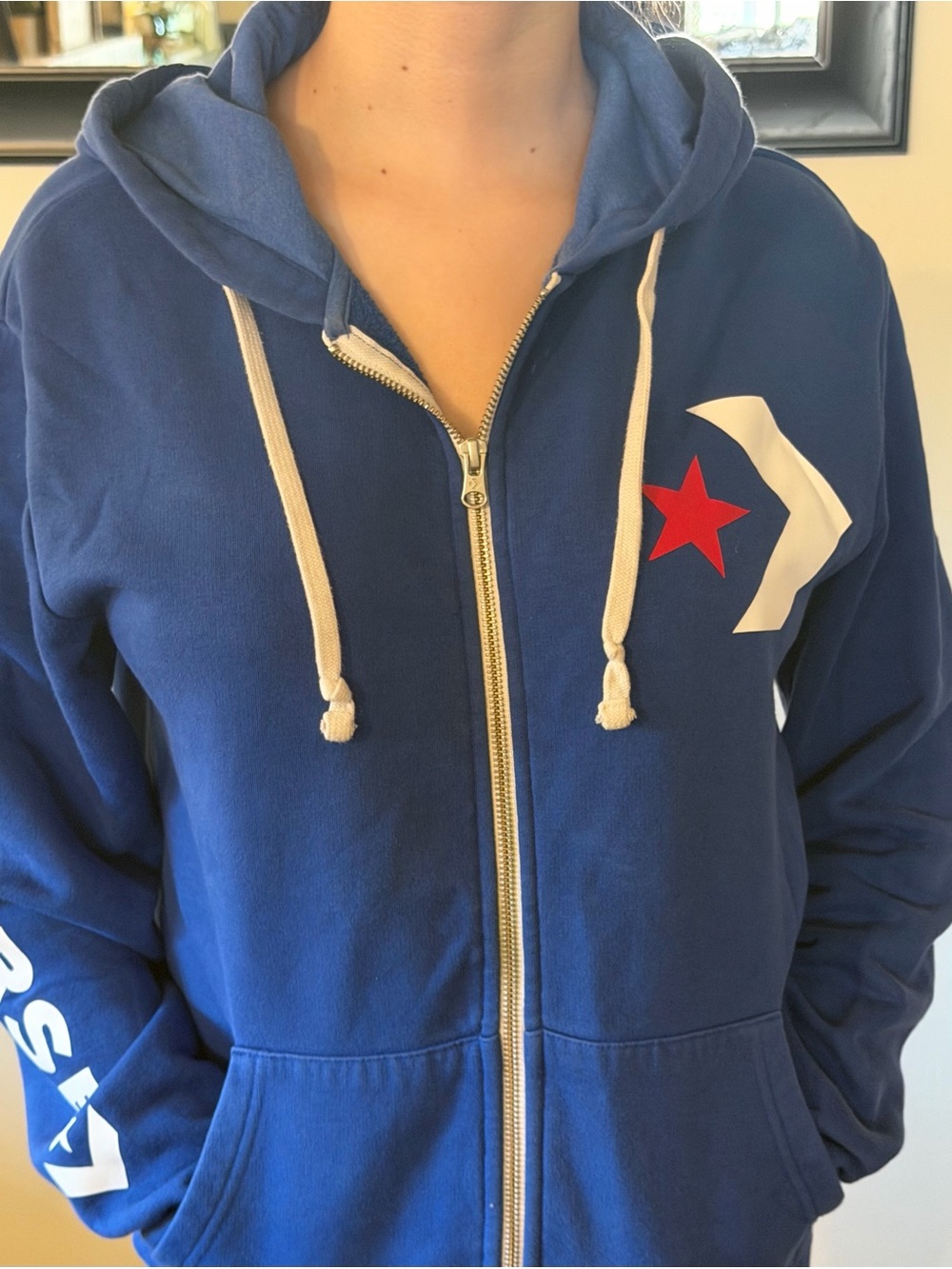 Converse Blue Full Zip Hoodie | Logo Graphic | Women’s XS